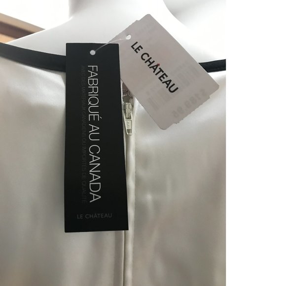 NWT Le Chateau 2X White Black Grey Bodycon Formal cocktail dress stretchy satin - Picture 4 of 4